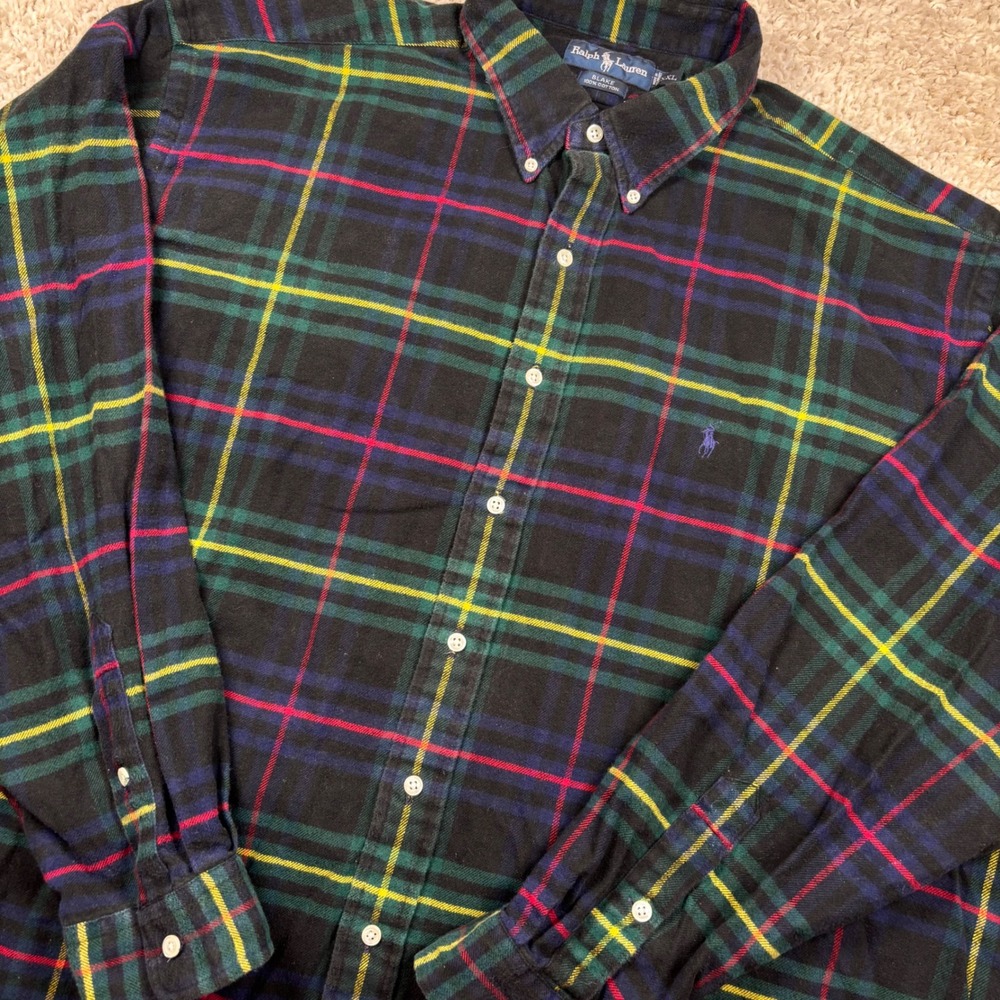 Ralph Lauren Blake Flannel Shirt Mens XXL Black Multi Plaid Long Sleeve Cotton